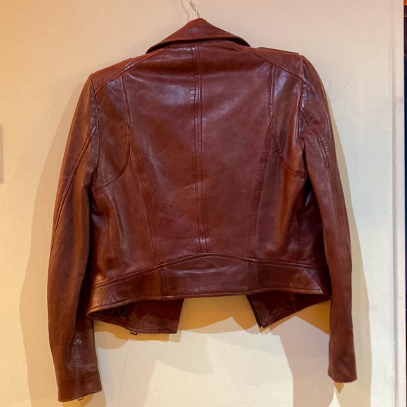 DONNA Lamarque Iconic Leather Biker Jacket Brown size XS - Picture 3 of 8